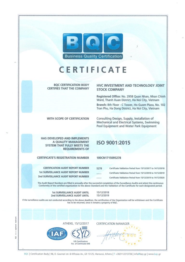 HVC is certified ISO 9001: 2015